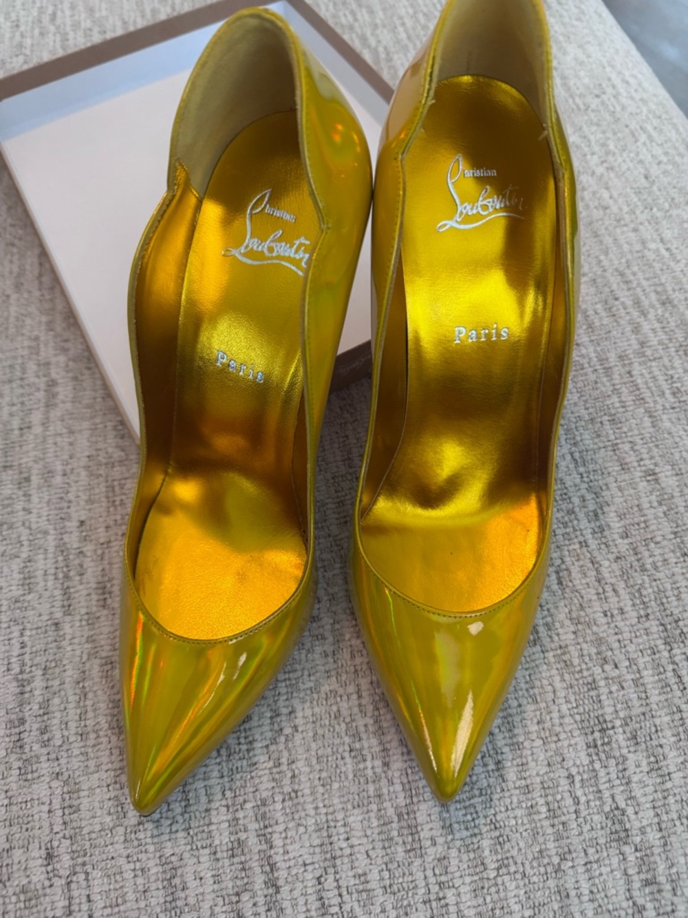 Christian Louboutin Iridescent Gold Pointed Toe Pumps with Red Soles - Picture 4 of 10
